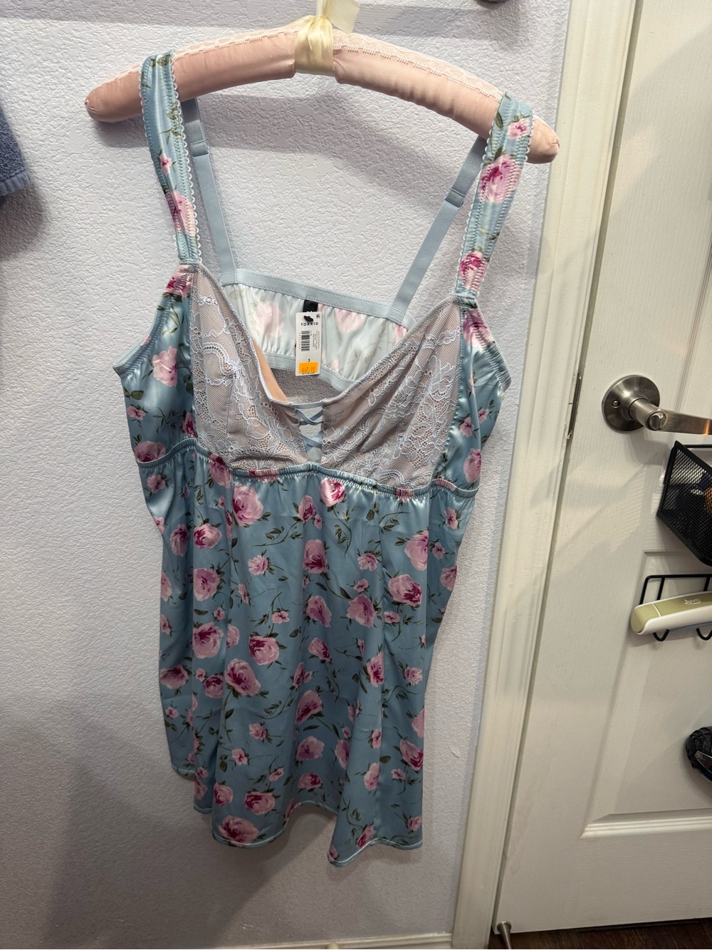 torrid Blue Floral Lace-Trim Chemise with Pink Roses